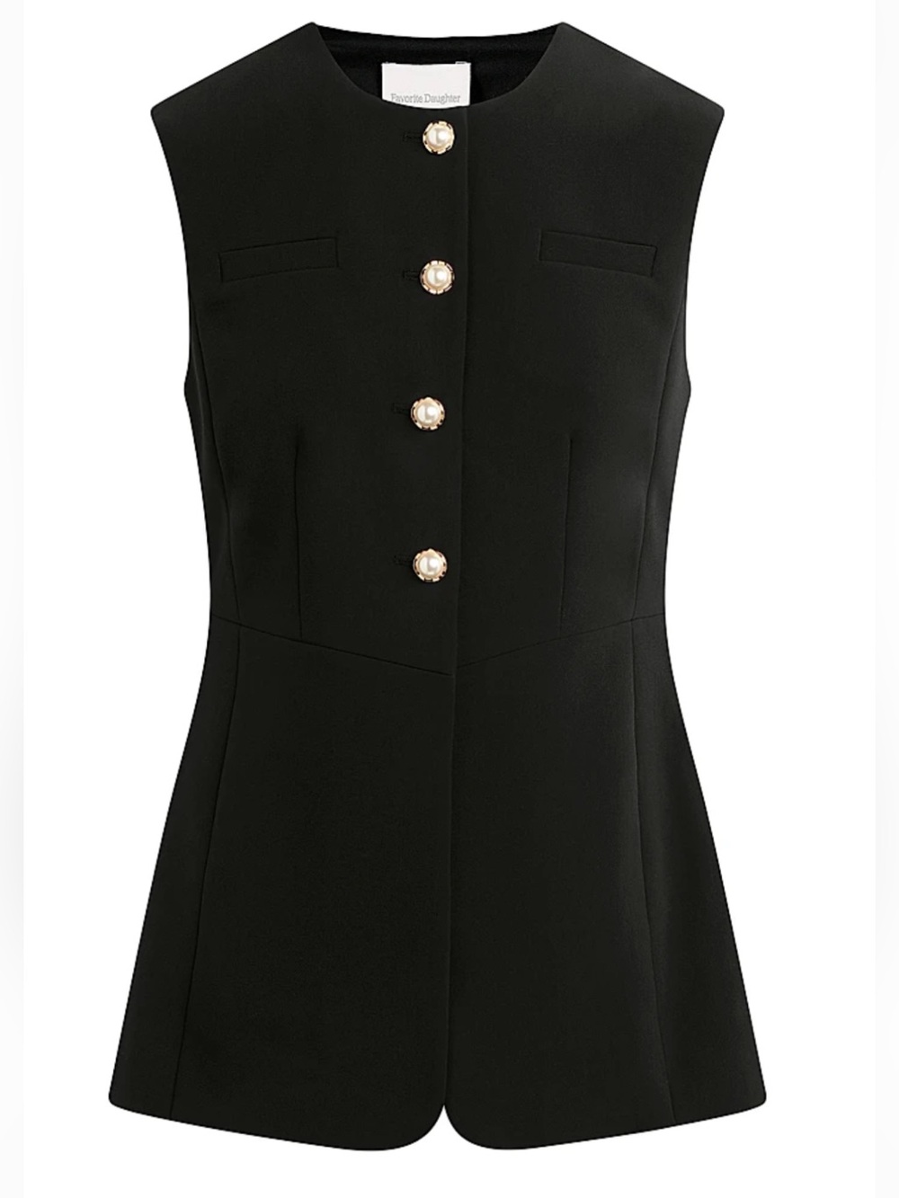 Sleeveless Black Pearl-Button Vest